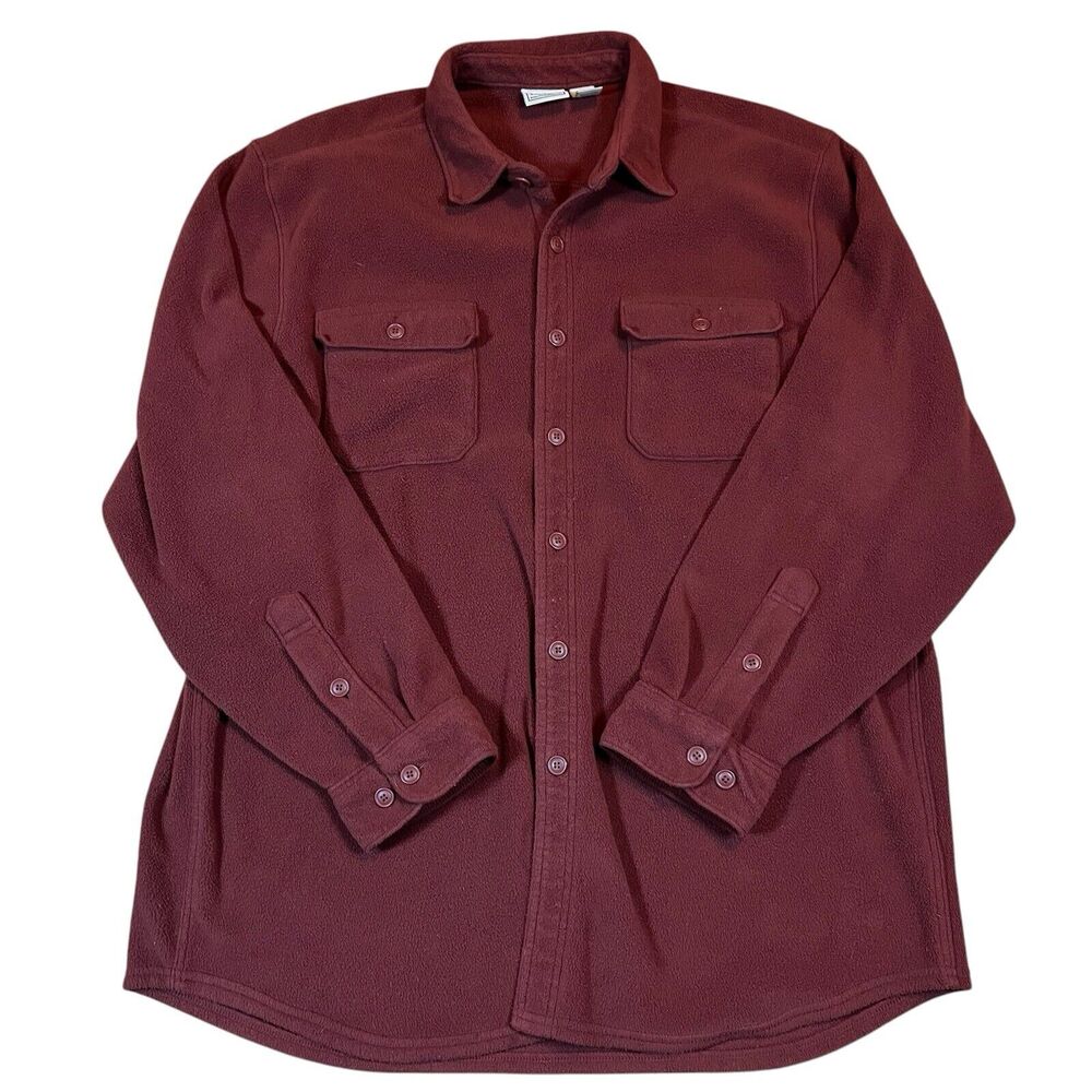 Vintage L.L. Bean Burnt Orange Fleece Button Up Shirt Polyester Men’s XL